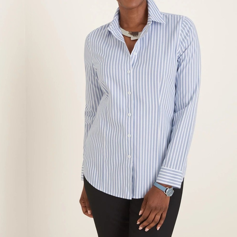 Blue and White Striped Button-Up Shirt